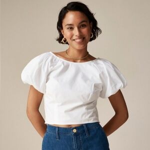 NWT J.Crew Fitted puff-sleeve top white $80 size 6 smocking regenerative cotton